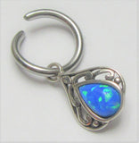 Sterling Silver Seamless Filigree Blue Opal Belly Hoop Ring Jewelry 16 gauge 16G - I Love My Piercings!