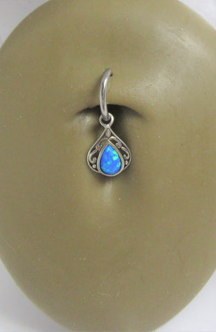 Sterling Silver Seamless Filigree Blue Opal Belly Hoop Ring Jewelry 16 gauge 16G - I Love My Piercings!