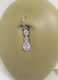 Sterling Silver Seamless Light Purple Gem Dangle Belly Hoop Ring Jewelry 16 gauge 16G - I Love My Piercings!