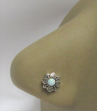 Sterling Silver Flower White Fire Opal L Shape Post Pin Stud Nose Ring 20 gauge 20g - I Love My Piercings!