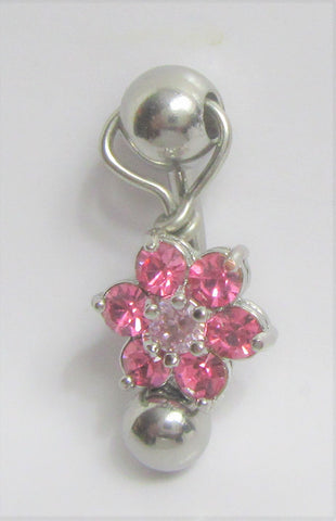 Pink Gem Flower Dangle VCH Vertical Clitoral Clit Hood Bar Post Ring 14g - I Love My Piercings!