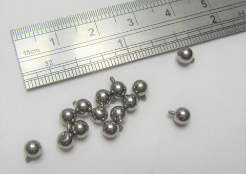 Six Pc Spare Internally Threaded 4mm Surgical Steel Balls 14 Gauge 14G - I Love My Piercings!