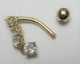 14K Yellow Gold VCH Jewelry Clear Crystal CZ Dangle Curved Barbell Clit Clitoral Hood Ring 14g - I Love My Piercings!