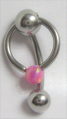 Pink Opal Stone Hoop Dangle Barbell Bar VCH Jewelry Clit Clitoral Hood Ring 14 gauge - I Love My Piercings!