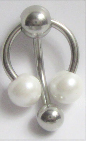 Surgical Steel Double White Pearl Ball Dangle VCH Vertical Clitoral Clit Hood 14g - I Love My Piercings!