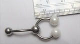 Surgical Steel Double White Pearl Ball Dangle VCH Vertical Clitoral Clit Hood 14g - I Love My Piercings!