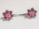 Surgical Steel Pink Crystal CZ Flower Nipple Curved Barbell Ring Jewelry 14g - I Love My Piercings!