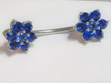 Surgical Steel Blue Crystal CZ Flower Nipple Curved Barbell Ring Jewelry 14g - I Love My Piercings!