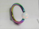 Oil Slick Titanium White Opal Solitaire Hoop Ring 16 gauge 16g 8mm Diameter - I Love My Piercings!