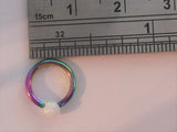 Oil Slick Titanium White Opal Solitaire Hoop Ring 16 gauge 16g 8mm Diameter - I Love My Piercings!