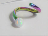 Oil Slick Titanium White Opal Solitaire Hoop Ring 16 gauge 16g 8mm Diameter - I Love My Piercings!