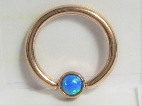 Rose Gold Plated Blue Opal Solitaire Hoop Ring 14 gauge 14g - I Love My Piercings!