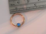 Rose Gold Plated Blue Opal Solitaire Hoop Ring 14 gauge 14g - I Love My Piercings!