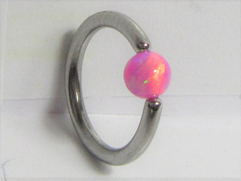 Surgical Steel Pink Opal Ball Solitaire Hoop Ring 16 gauge 16g 8mm Diameter - I Love My Piercings!