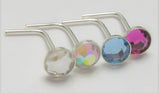 4 Pc Sterling Silver Big Flat Gem Crystal Nose Studs L Shape Posts Pins 22g - I Love My Piercings!