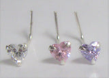 Sterling Silver Crystal Heart Nose Rings Pins L Shape Bent Studs Post 22 gauge 22g - I Love My Piercings!