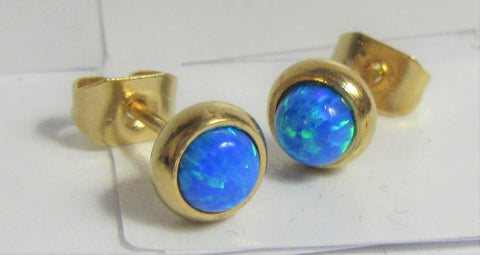 18k Gold Plated Blue Opal Earring Studs Posts Ear Cartilage 20 gauge 20g - I Love My Piercings!