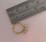 18K Gold Plated 8 mm Triple Crystal Hinged Seamless Cartilage Daith Hoop 16 gauge - I Love My Piercings!