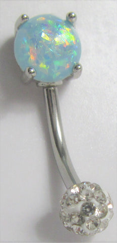 Surgical Steel Light Blue Opalite Clear Crystal Ball VCH Clit Hood Bar 14 gauge 14g - I Love My Piercings!