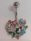 Surgical Steel Heart Butterfly and Flowers Bouquet Belly Ring 14 gauge - I Love My Piercings!