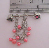 Surgical Steel Pink Pearl Dangle Nipple Hoop Shield Barbell Ring 14 gauge 14g - I Love My Piercings!