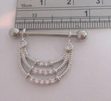 Surgical Steel Triple Loop Crystal Drop Nipple Hoop Shield Barbell 14 gauge 14g - I Love My Piercings!