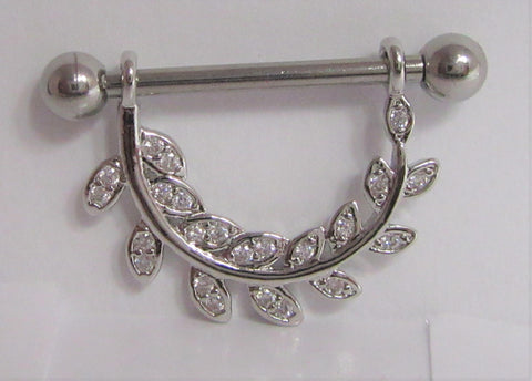 Surgical Steel Crystal Vine Loop Nipple Hoop Shield Barbell 14 gauge 14g - I Love My Piercings!