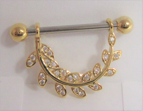 18k Gold Plated Crystal Vine Loop Nipple Hoop Shield Barbell 14 gauge - I Love My Piercings!