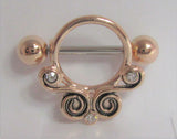 18k Rose Gold Plated Ornate Crystal Swirls Nipple Hoop Shield Barbell 14 gauge - I Love My Piercings!