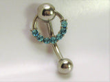 Blue Aqua Crystal Hoop Dangle Barbell VCH Clit Clitoral Hood Ring 14 gauge - I Love My Piercings!