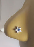 Surgical Steel Sapphire Blue Crystals Flower Bent L Shape Stud Pin Post 20 gauge - I Love My Piercings!