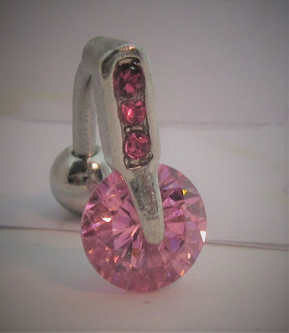 Surgical Steel VCH Jewelry Hood Curved Barbell Pink Crystal Drop 14 gauge 14g - I Love My Piercings!