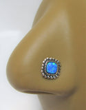 Sterling Silver Nose Stud Pin Ring Bent L Shape Beaded Blue Opal 20 gauge - I Love My Piercings!