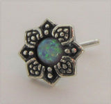 Sterling Silver Nose Stud Pin Ring Bent L Shape Flower Green Opal 20 gauge - I Love My Piercings!