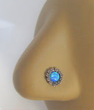 Sterling Silver Blue Opal Flower Nose Bent L Shape Stud Pin Post 20 gauge 20g - I Love My Piercings!