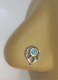 Sterling Silver Turquoise Tear Feather Nose Bent L Shape Stud Pin Post 20 gauge - I Love My Piercings!