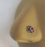 Sterling Silver Nose Stud Pin Ring Bent L Shape Fuchsia Swarovski 20 gauge - I Love My Piercings!