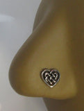 Sterling Silver Nose Stud Pin Ring Bent L Shape Celtic Heart 20 gauge 20g - I Love My Piercings!