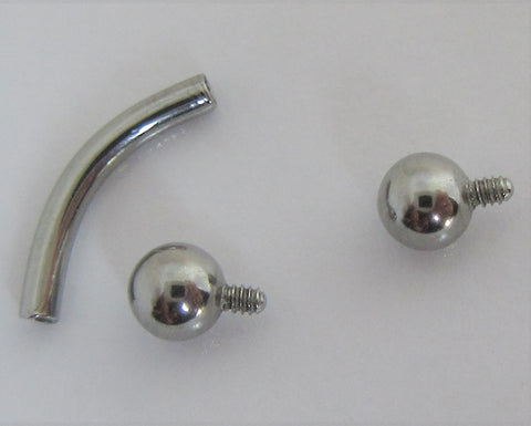 Surgical Steel Internally Threaded 16 gauge 8 mm Curved Barbell 3 mm Balls - I Love My Piercings!