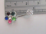 Surgical Steel Mosaic Flower Crystal Ball Belly Curved Barbell Ring 14 gauge 14g - I Love My Piercings!