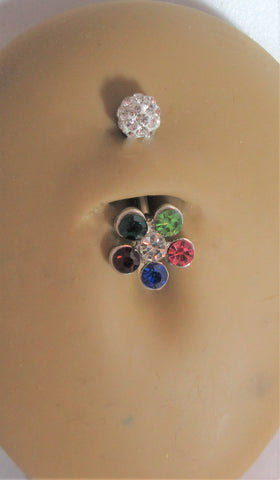 Surgical Steel Mosaic Flower Crystal Ball Belly Curved Barbell Ring 14 gauge 14g - I Love My Piercings!