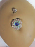 Surgical Steel Loaded Mosaic Tiled Blue Crystal Belly Ring 14 gauge - I Love My Piercings!