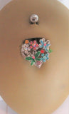 Surgical Steel Heart Butterfly and Flowers Bouquet Belly Ring 14 gauge - I Love My Piercings!