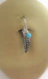 Surgical Steel Turquoise Feather Belly Hoop Ring 16 gauge 16g - I Love My Piercings!