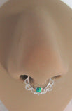 Surgical Steel Filigree Green Opal Hoop Seamless 16 gauge - I Love My Piercings!