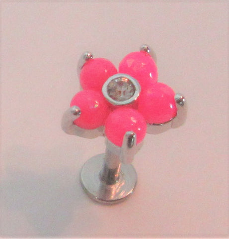 Surgical Steel Brilliant Pink Opalite Flower Stud Post Lip Tragus Cartilage Ring 16 gauge 16g - I Love My Piercings!