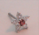 Surgical Steel Clear Red Crystal Loaded Flower Ball End Nose Bone Stud 20 gauge - I Love My Piercings!