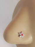 Surgical Steel Clear Red Crystal Loaded Flower Ball End Nose Bone Stud 20 gauge - I Love My Piercings!