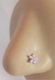 Surgical Steel Clear Pink Crystal Loaded Flower Ball End Nose Bone 20 gauge - I Love My Piercings!