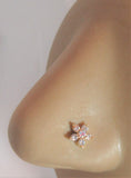 18k Gold Plated Steel Clear AB Crystal Loaded Flower Ball End Nose Bone 20 gauge - I Love My Piercings!